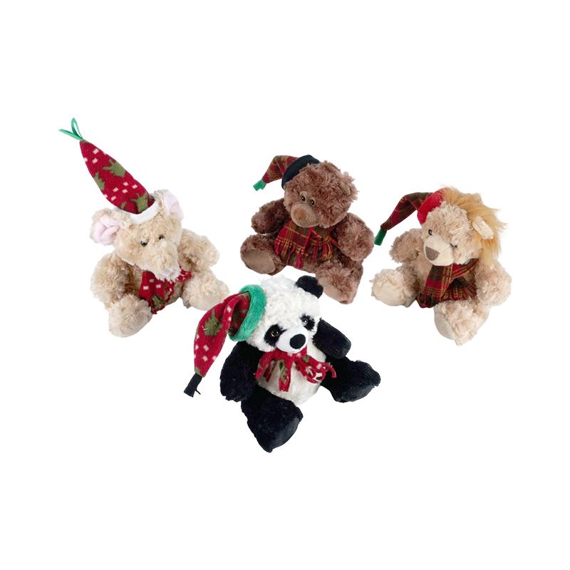 STA01314 Collection de peluches pour animaux de la forêt de Noël — Lion / Éléphant / Panda / Ours brun