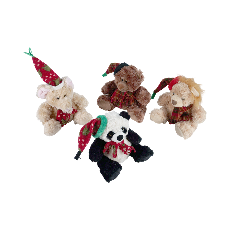 STA01314 Collection de peluches pour animaux de la forêt de Noël — Lion / Éléphant / Panda / Ours brun