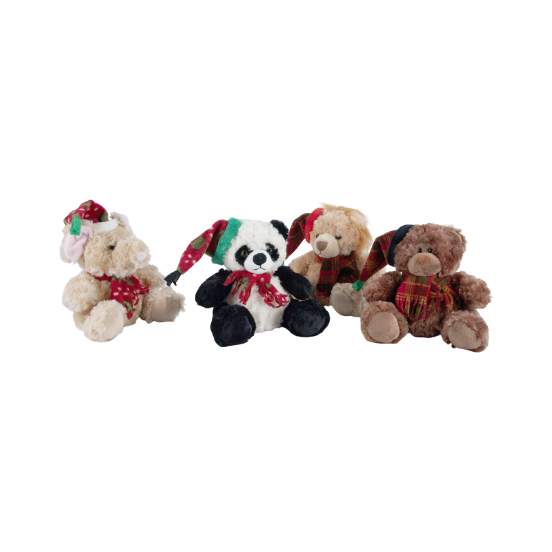 STA01314 Collection de peluches pour animaux de la forêt de Noël — Lion / Éléphant / Panda / Ours brun