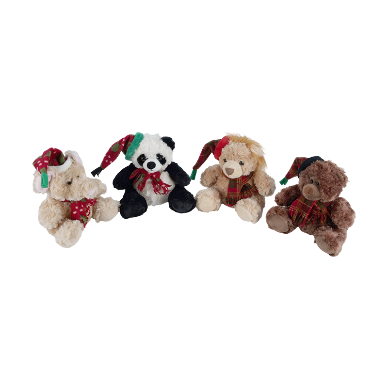 STA01314 Collection de peluches pour animaux de la forêt de Noël — Lion / Éléphant / Panda / Ours brun
