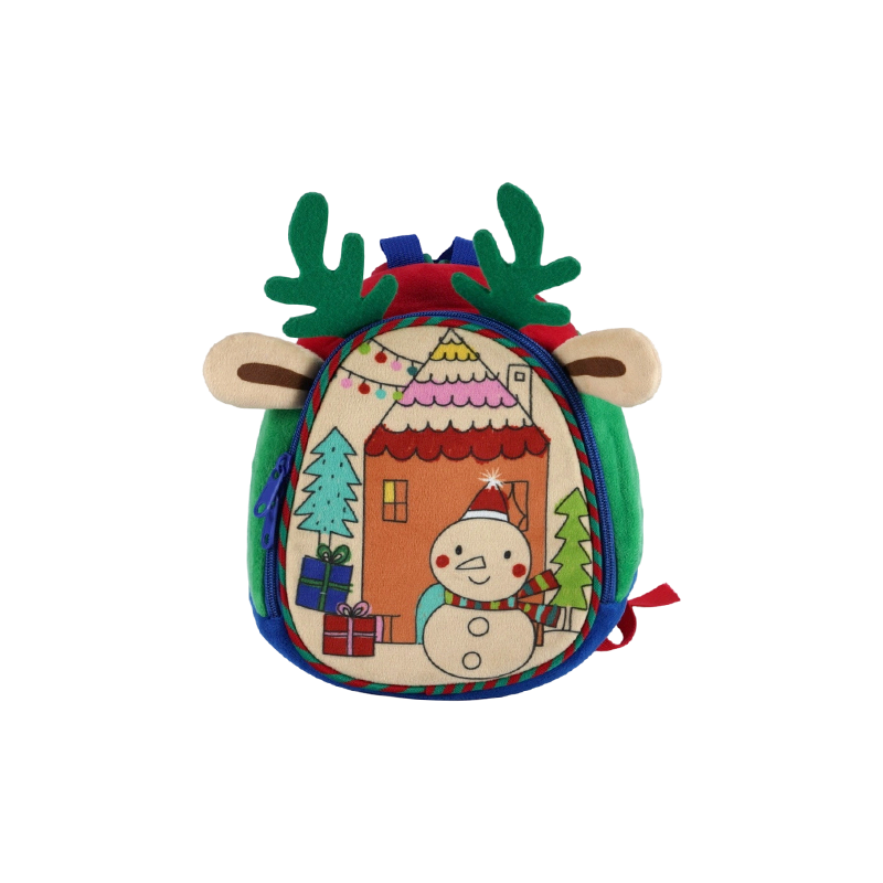 Sac à dos en tissu peluche pour enfants avec imprimé bonhomme de neige de Noël