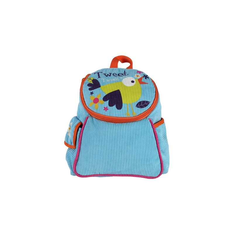 Sac à dos pour enfants en velours côtelé imprimé petit oiseau