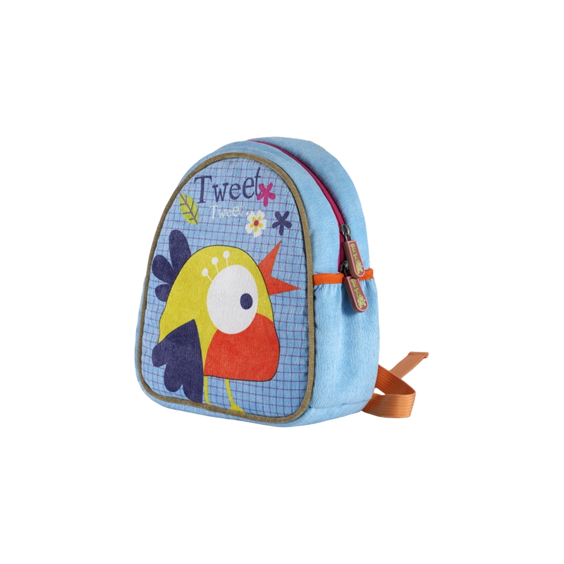 Sac à dos pour enfants à imprimé floral et oiseau (velours côtelé)