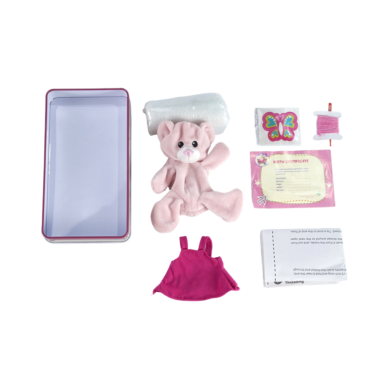 Kit de bricolage avec ours en peluche rose avec robe et décorations